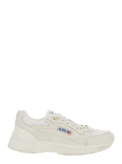 Autry Hyperway White Low Top Sneakers With Logo Patch On Tongue And Side In Tech Fabric Man In Neutral