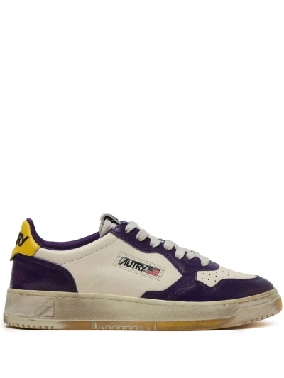 Autry In White And Purple Leather With Worn Effect In Multicolour