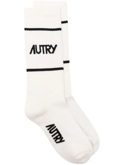 Autry Intarsia-logo Knitted Socks In Neutrals