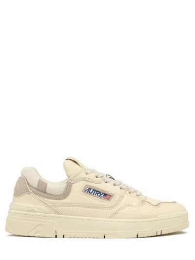 Autry Ivory Leather Low-top Sneakers With Suede Accents In Neutral