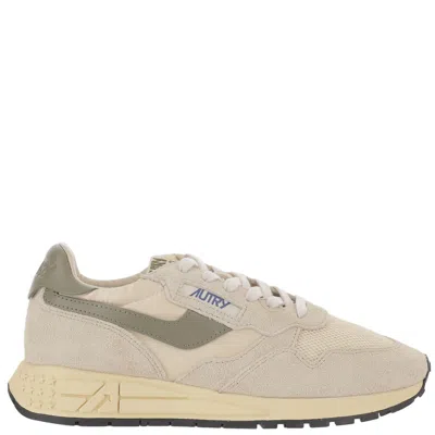 Autry Ivory/green Padded Heel Running Sneakers In Neutral