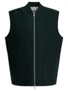 Autry Crewneck Wool Blend Vest With Logo Patch In Green