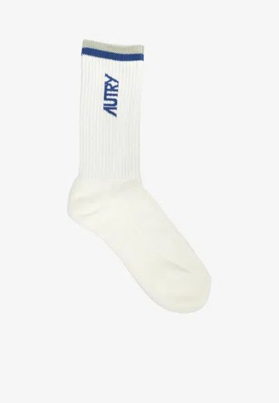 Autry Jacquard Striped Logo Socks In Metallic