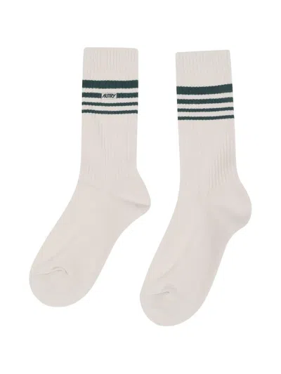 Autry Jacquard Striped Ribbed Socks In White