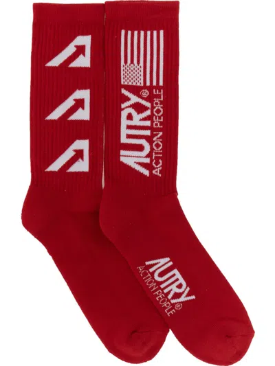 Autry Jaquard Logo Sock In Red