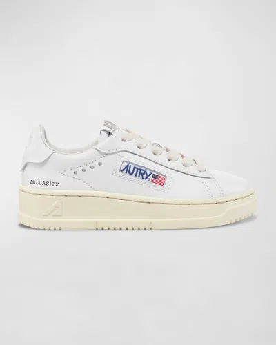 Autry Kid's Dallas Leather Low-top Sneakers In White