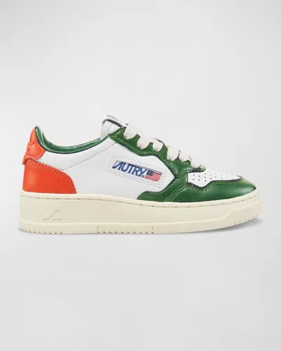 Autry Kids' Medalist Low-top Sneakers In Orange And Green