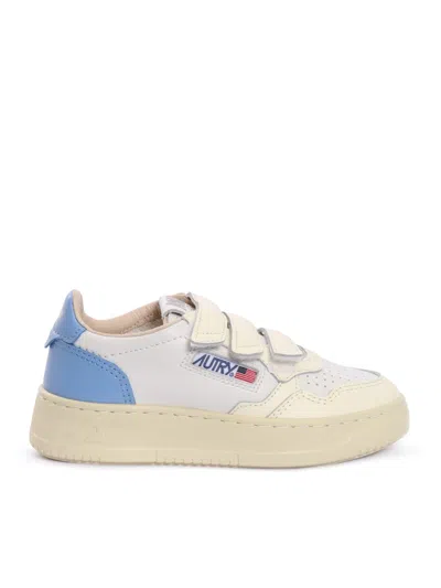 Autry Kidstripes Low Kid Leat/four Wht/drblue Sneakers In White