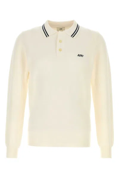 Autry Knit Polo Shirt In Merino Wool And Organic Cotton In Neutral