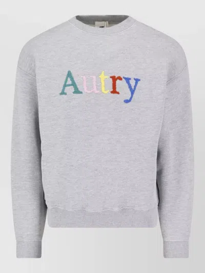 Autry Knit Sweatshirt Crew Neck Ribbed Cuffs Hem In Gray