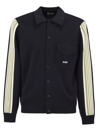 Autry Knitted Jacket With Buttons And Side Stripes In Multi