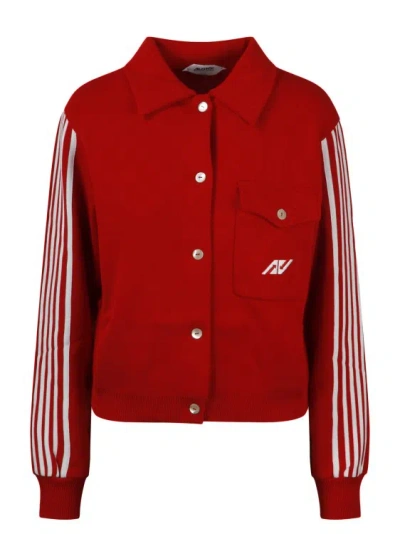 Autry Knitted Sporty Cardigan In Red