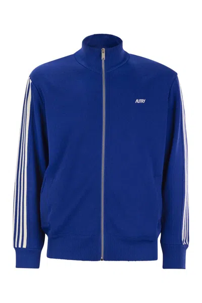Autry Knitted Tennis-style Zip Sweatshirt In Blue