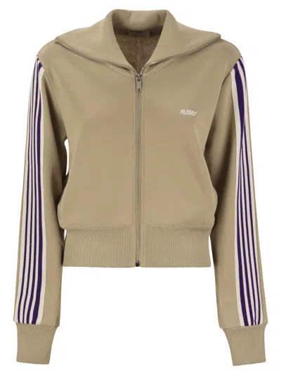 Autry Knitted Tennis-style Zip Sweatshirt In Beige