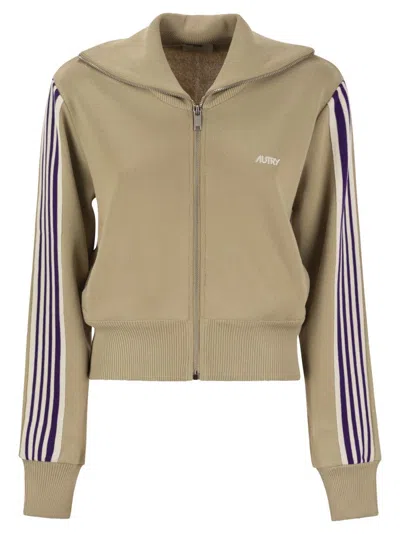 Autry Knitted Tennis-style Zip Sweatshirt In Neutral