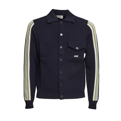 Autry Knitted Tennis-style Shirt Jacket With Logo In Blue