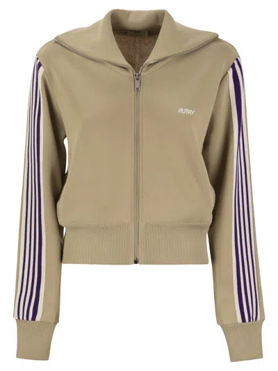 Autry Knitted Tennis-style Zip Sweatshirt In Brown