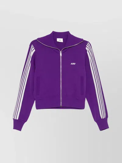 Autry Knitted Track Jacket Stripe Detailing In Knit Anemone
