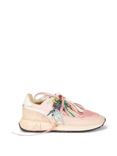 Autry Reelwind Super Vintage Sneakers In Pink Nylon And Suede In Multi