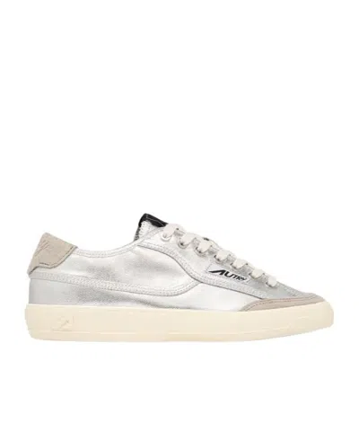Autry Windscape Low Silver Canvas Suede Cow Leather Rubber Sneakers In Gray