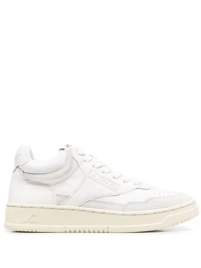 Autry Leather And Fabric Open Mid Sneakers Shoes In White
