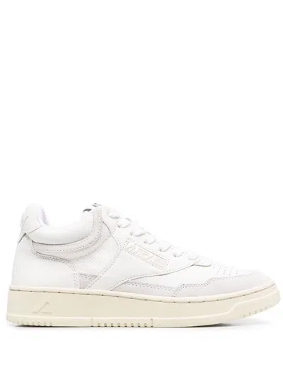 Autry Leather And Fabric Open Mid Sneakers Shoes In White