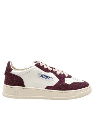 Autry Leather And Suede Sneakers With Glitter In White