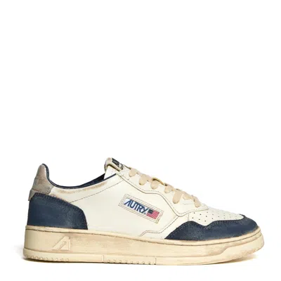 Autry Leather And Suede Trainers With Padded Collar In Blue