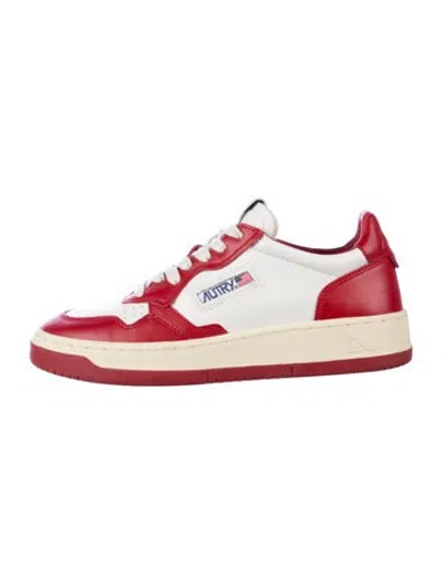 Pre-owned Autry Leather Colorblock Pattern Sneakers In Red/white