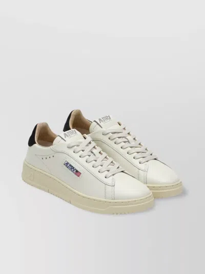 Autry Leather Dallas Sneakers Rubber Sole Perforated Accents Contrast Heel Tab In White