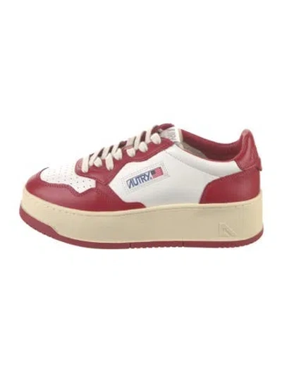 Pre-owned Autry Leather Lasercut Accents Sneakers In Red/white