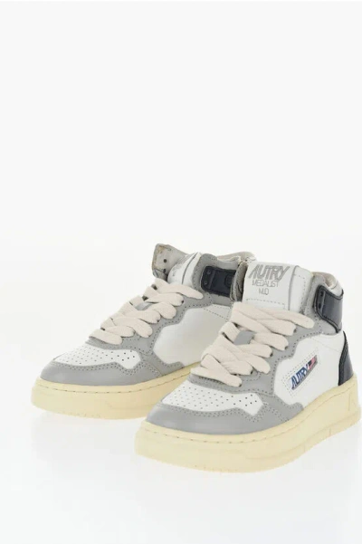 Autry Leather Medalist High-top Sneakers With Side Zip In Gray