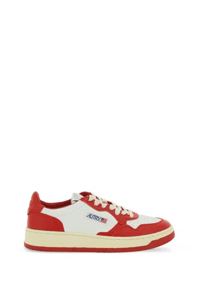 Autry Leather Medalist Low Sneakers In White Red (white)