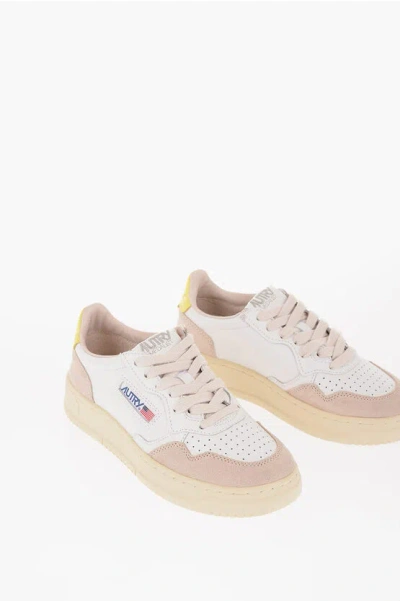 Autry Leather Medalist Sneakers With Suede Inserts In Pink