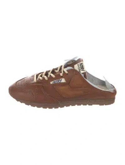 Pre-owned Autry Leather Raw-edge Trim Sneakers In Brown