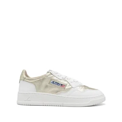 Autry Leather Sneakers In White/gold