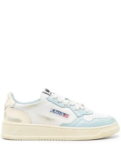 Autry Distressed Panelled Leather Sneakers In Blue