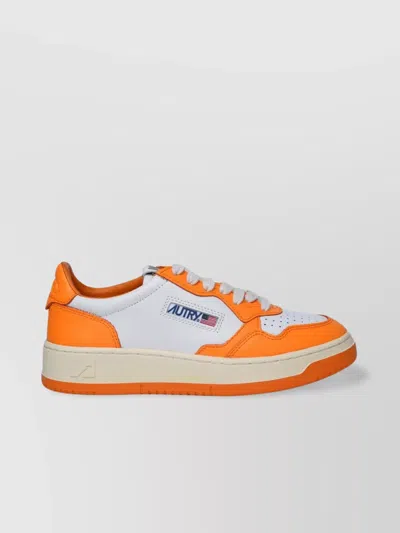 Autry Leather Sneakers Padded Collar In Orange