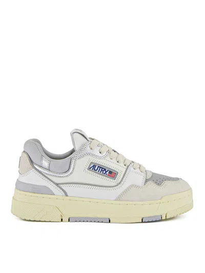 Autry Silver And White Low Top Sneakers With Logo Patch In Metallic Leather Woman In Multi