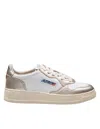 Autry 'medalist' White And Beige Low Top Sneakers With Logo Patch In White/platinum