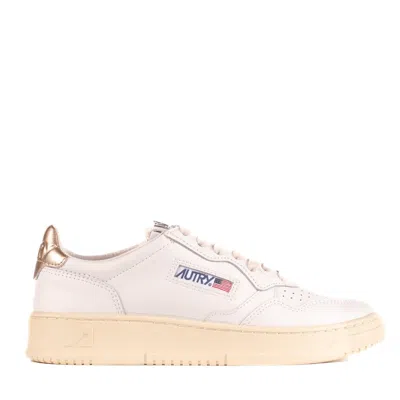 Autry Leather Sneakers With Gold Detailing In White, Gold