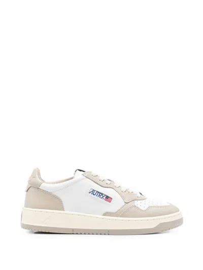 Autry Leather Sneakers With Medal Panels In Neutral