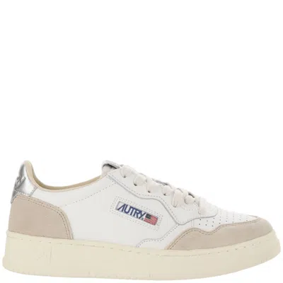 Autry Leather Sneakers With Suede Inserts And Contoured Design In White