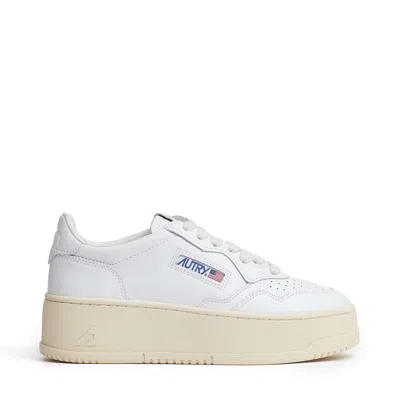 Autry Leather Upper Platform Sneakers With Perforated Design In White