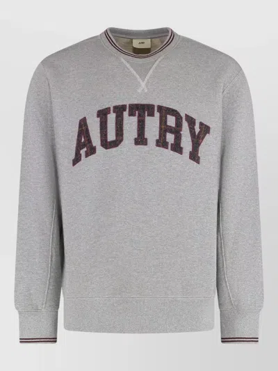 Autry Logo Cotton Blend Crew Neck Sweatshirt In Gray