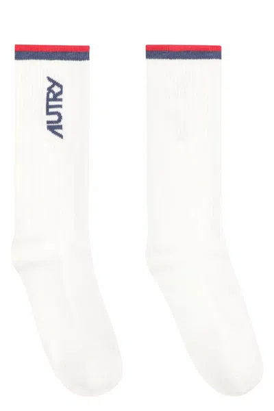 Autry Logo Cotton Blend Socks In Brown