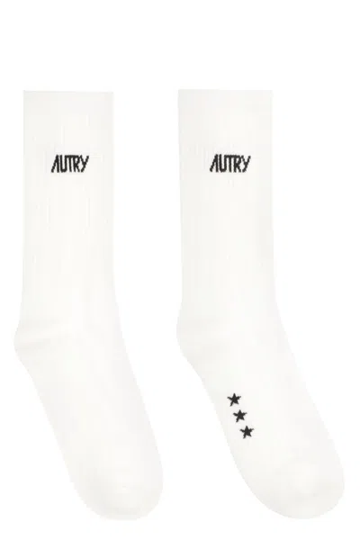 Autry Logo Cotton Blend Socks In Brown