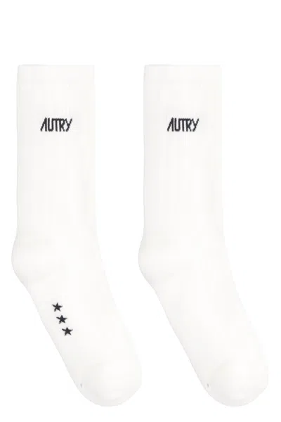 Autry Logo Cotton Blend Socks In White