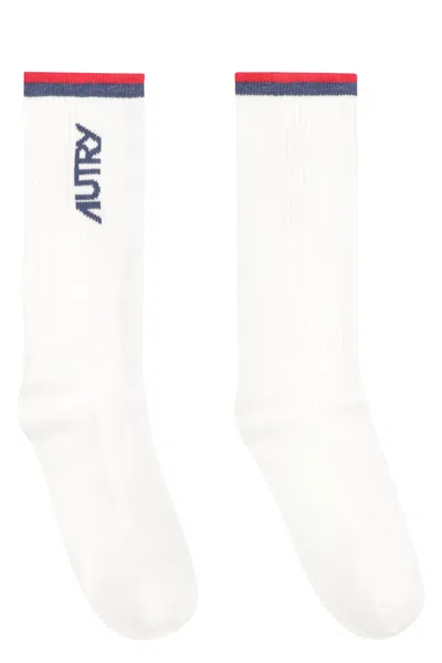 Autry Logo Cotton Blend Socks In White