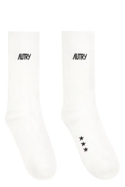 Autry Logo Cotton Blend Socks In Brown